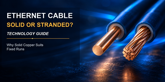 Illustration comparing one solid copper Ethernet conductor with a bundle of fine stranded copper wires
