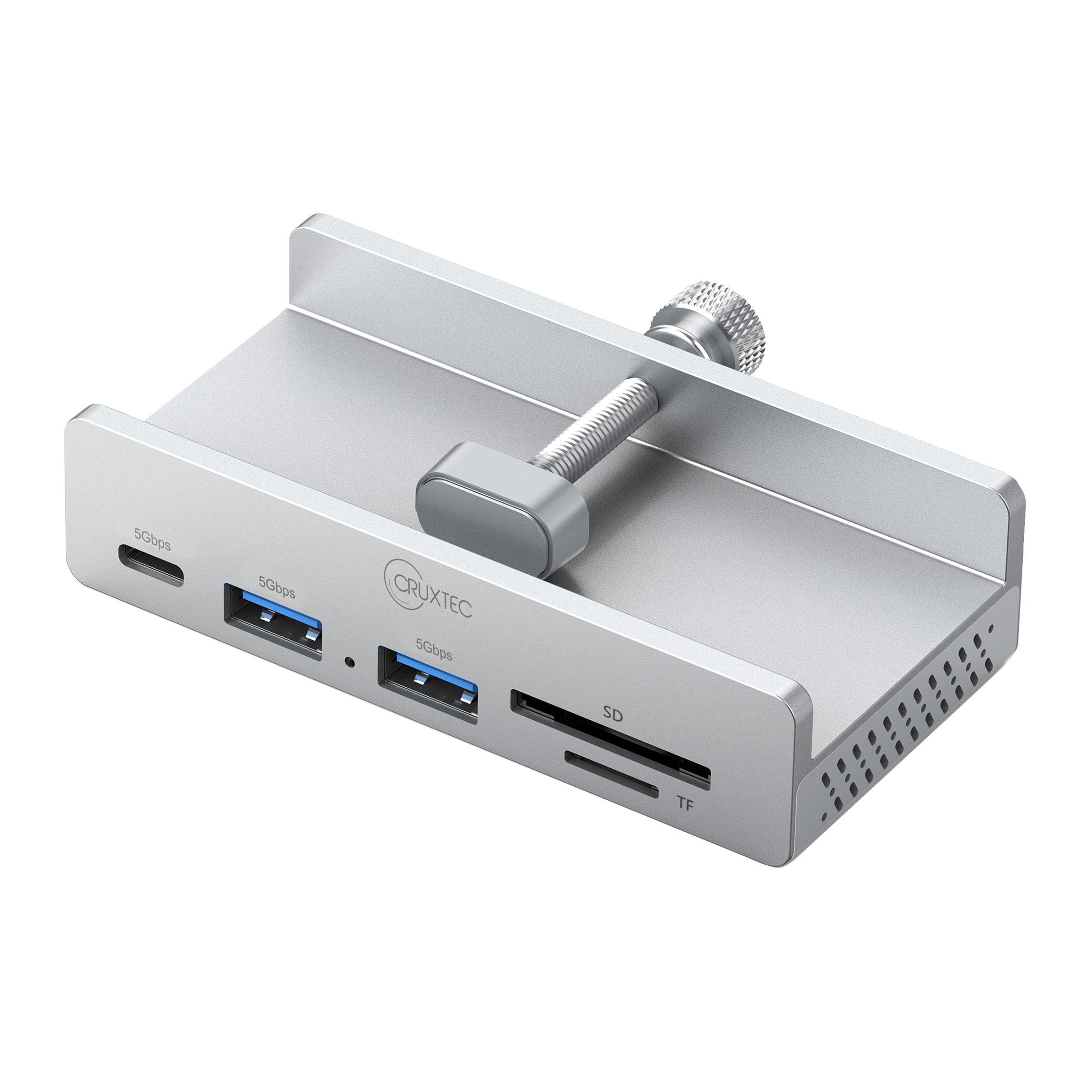 Cruxtec 5-Port Clamp-Mounted USB 3.0 Hub with Type-C Power Port and Card Reader image