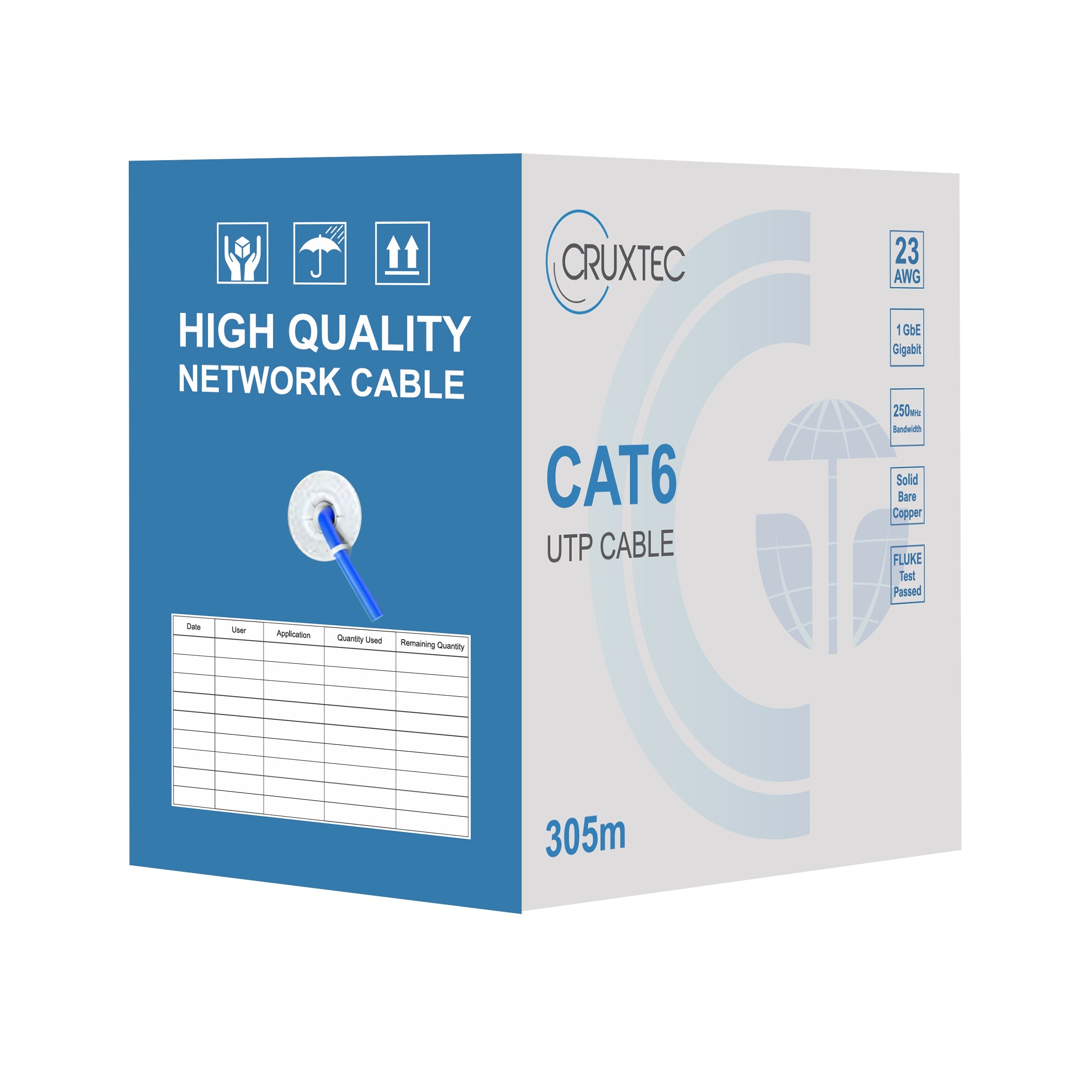 Cruxtec CAT6 UTP Solid Bare Copper Ethernet Cable Reel Box (White 305m) image