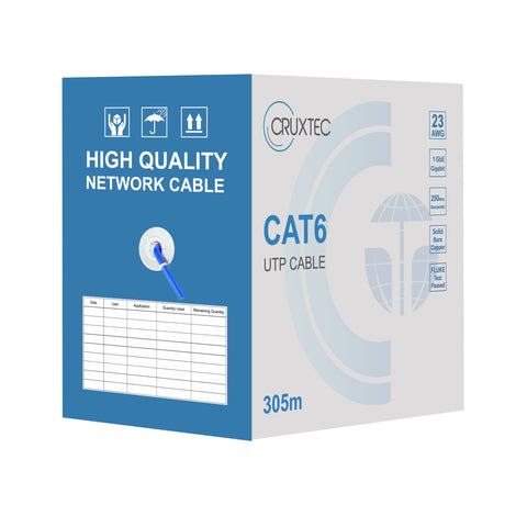 Cruxtec CAT6 UTP Solid Bare Copper Ethernet Cable Reel Box (White 305m) image