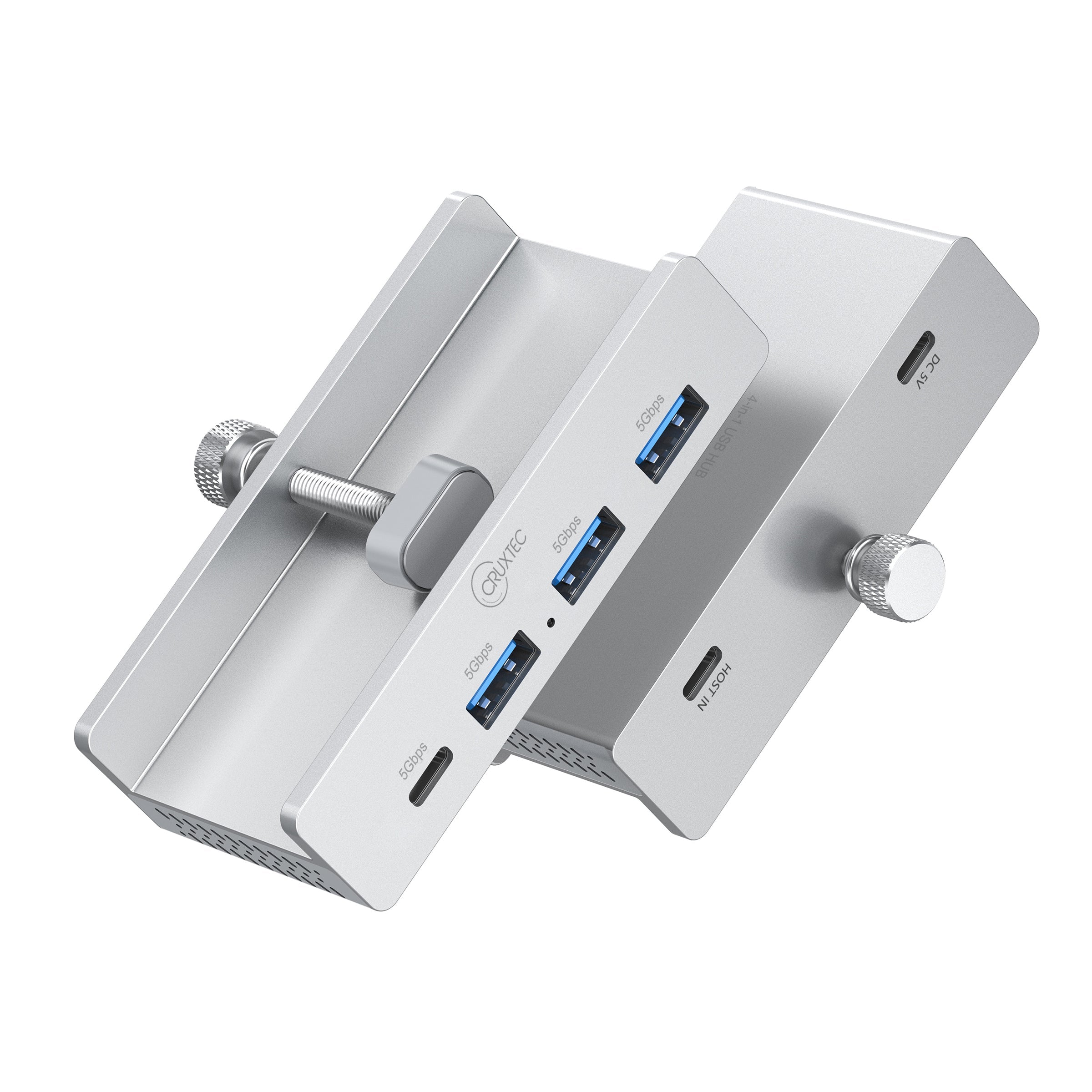 Cruxtec 4-Port Clamp-Mounted USB 3.0 Hub with Type-C Power Port image