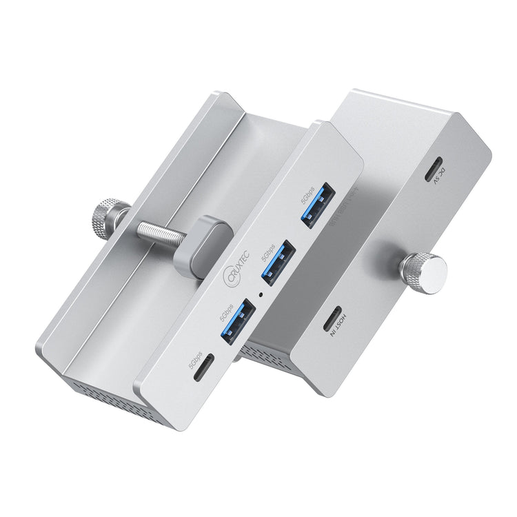 Cruxtec 4-Port Clamp-Mounted USB 3.0 Hub with Type-C Power Port image