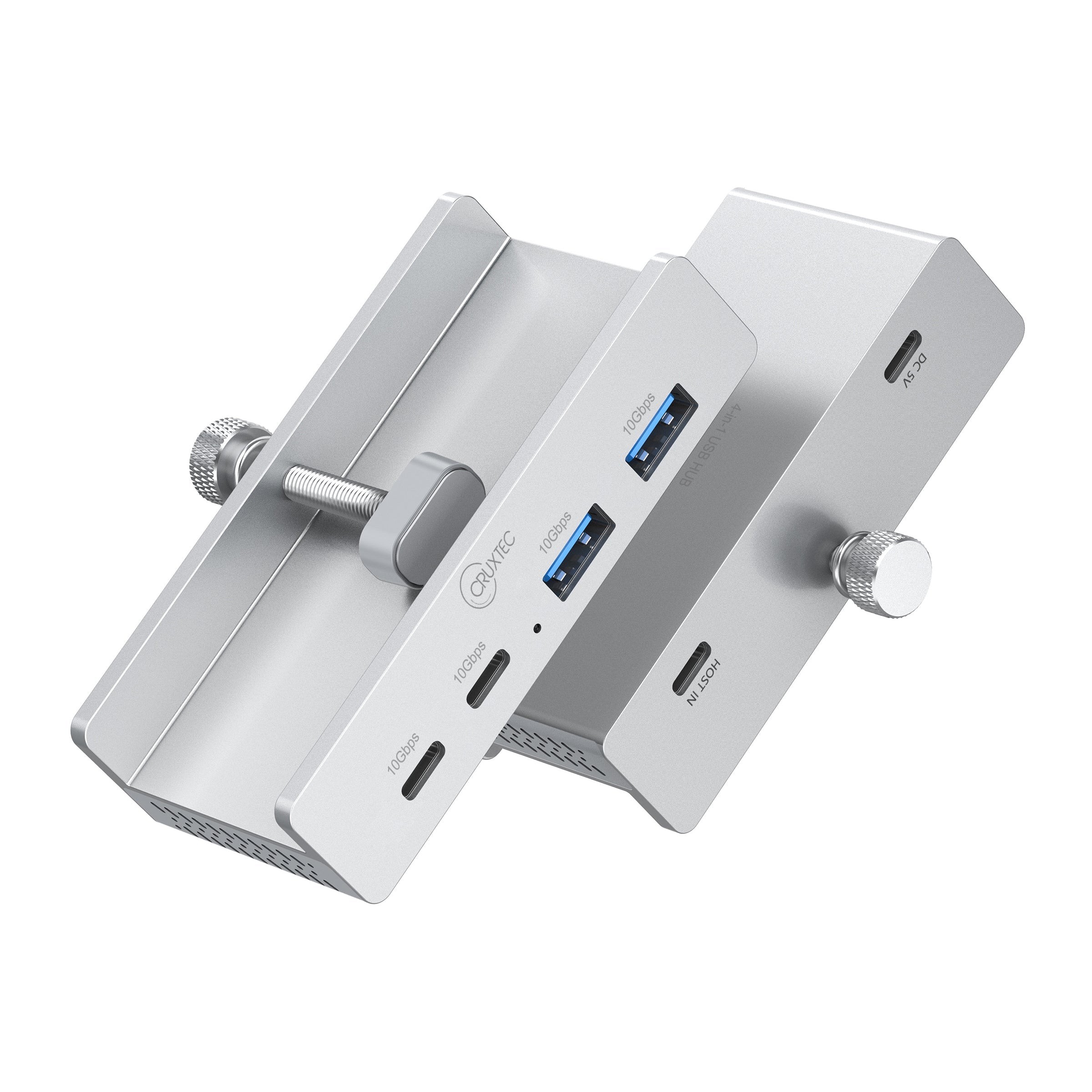 Cruxtec 4-Port Clamp-Mounted USB 3.1 Gen2 10Gbps Hub with Type-C Power Port image