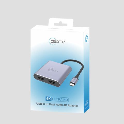Cruxtec USB-C to Dual HDMI Adapter 4K@60Hz (Silver Grey 15cm) image