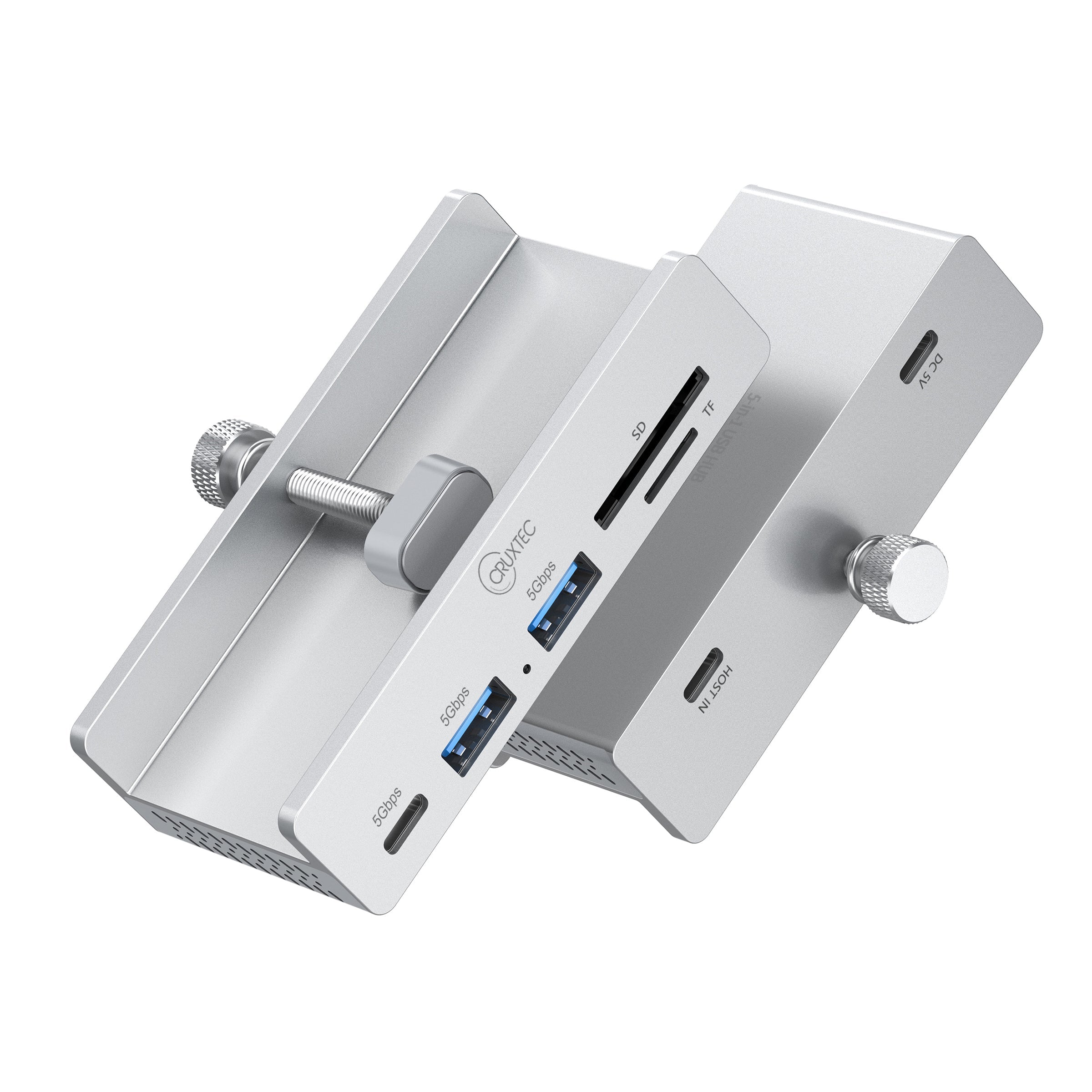 Cruxtec 5-Port Clamp-Mounted USB 3.0 Hub with Type-C Power Port and Card Reader image