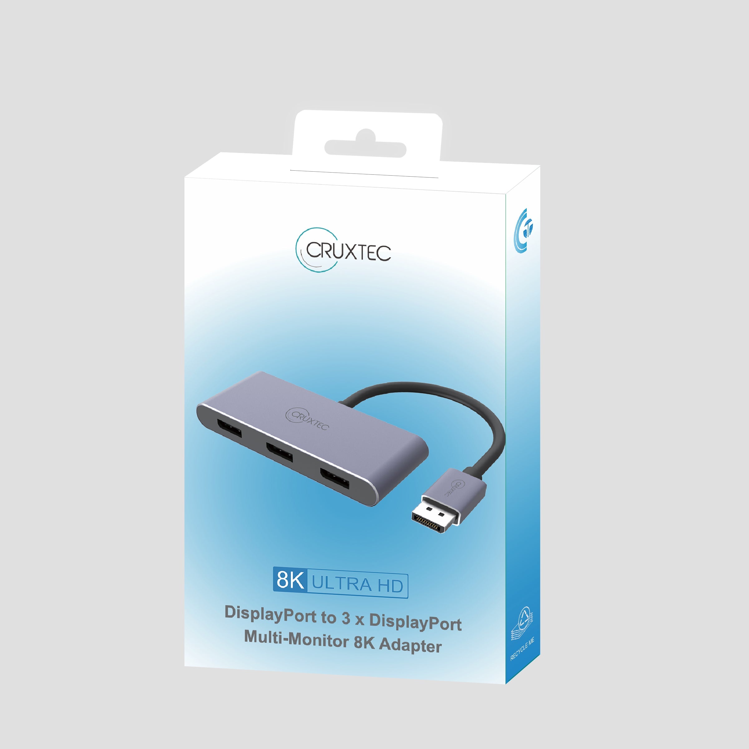 Cruxtec DisplayPort to Triple DisplayPort Multi-Monitor Adapter 8K@60Hz (Silver Grey 15cm) image