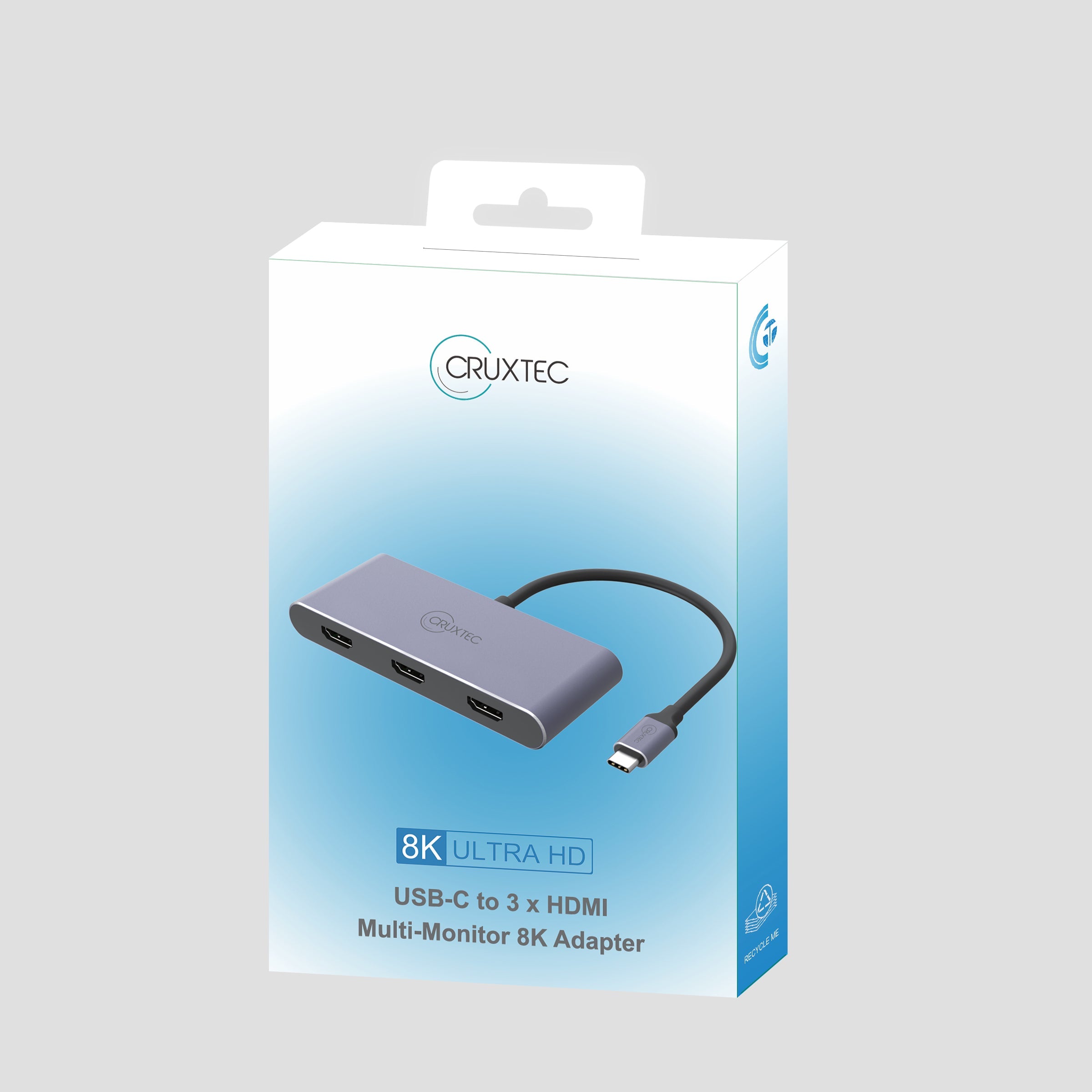 Cruxtec USB-C to Triple HDMI Multi-Monitor Adapter 8K@60Hz (Silver Grey 15cm) image