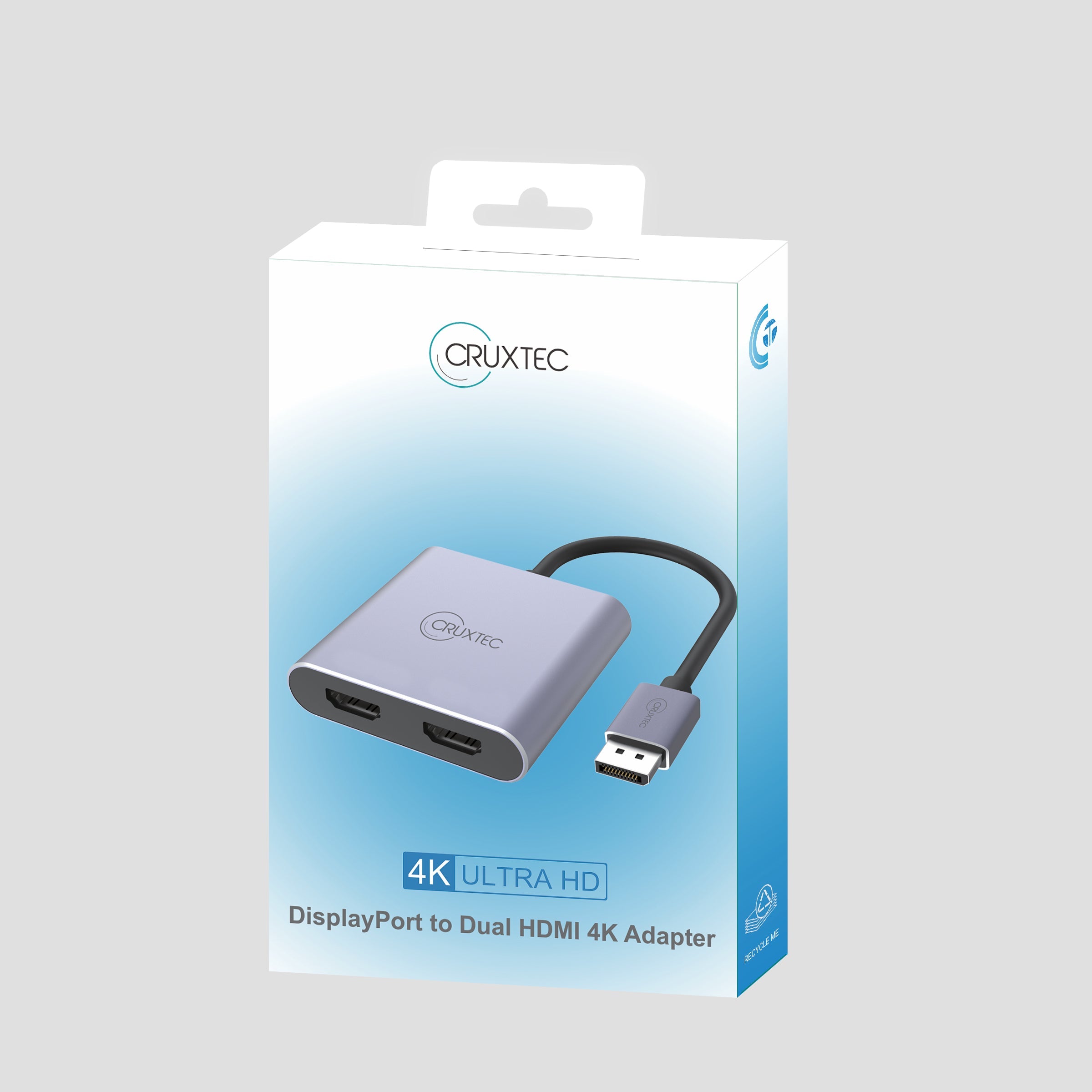 Cruxtec DisplayPort to Dual HDMI Adapter 4K@60Hz (Silver Grey 15cm) image