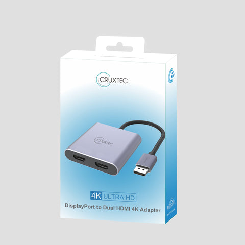 Cruxtec DisplayPort to Dual HDMI Adapter 4K@60Hz (Silver Grey 15cm) image