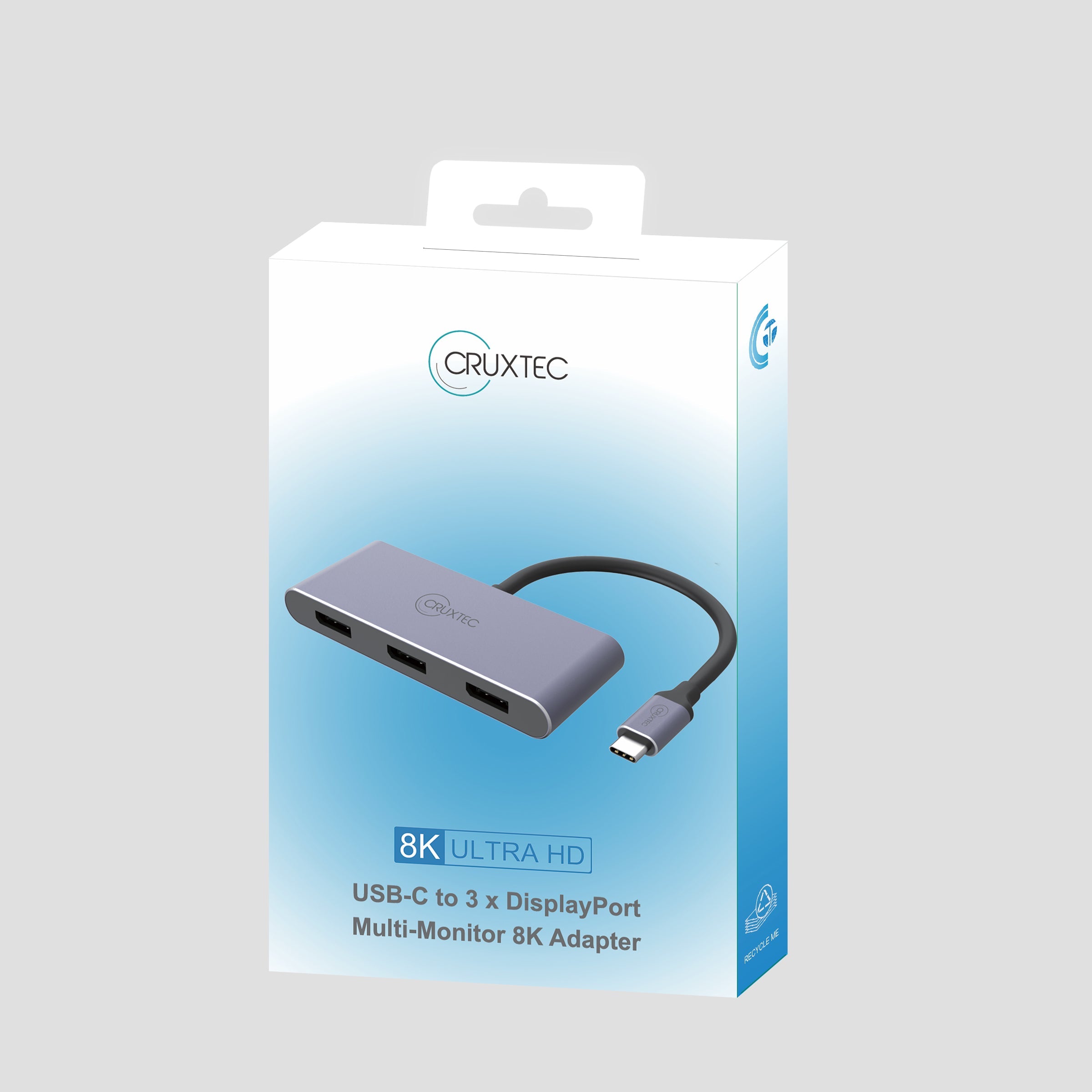 Cruxtec USB-C to Triple DisplayPort Multi-Monitor Adapter 8K@60Hz (Silver Grey 15cm) image
