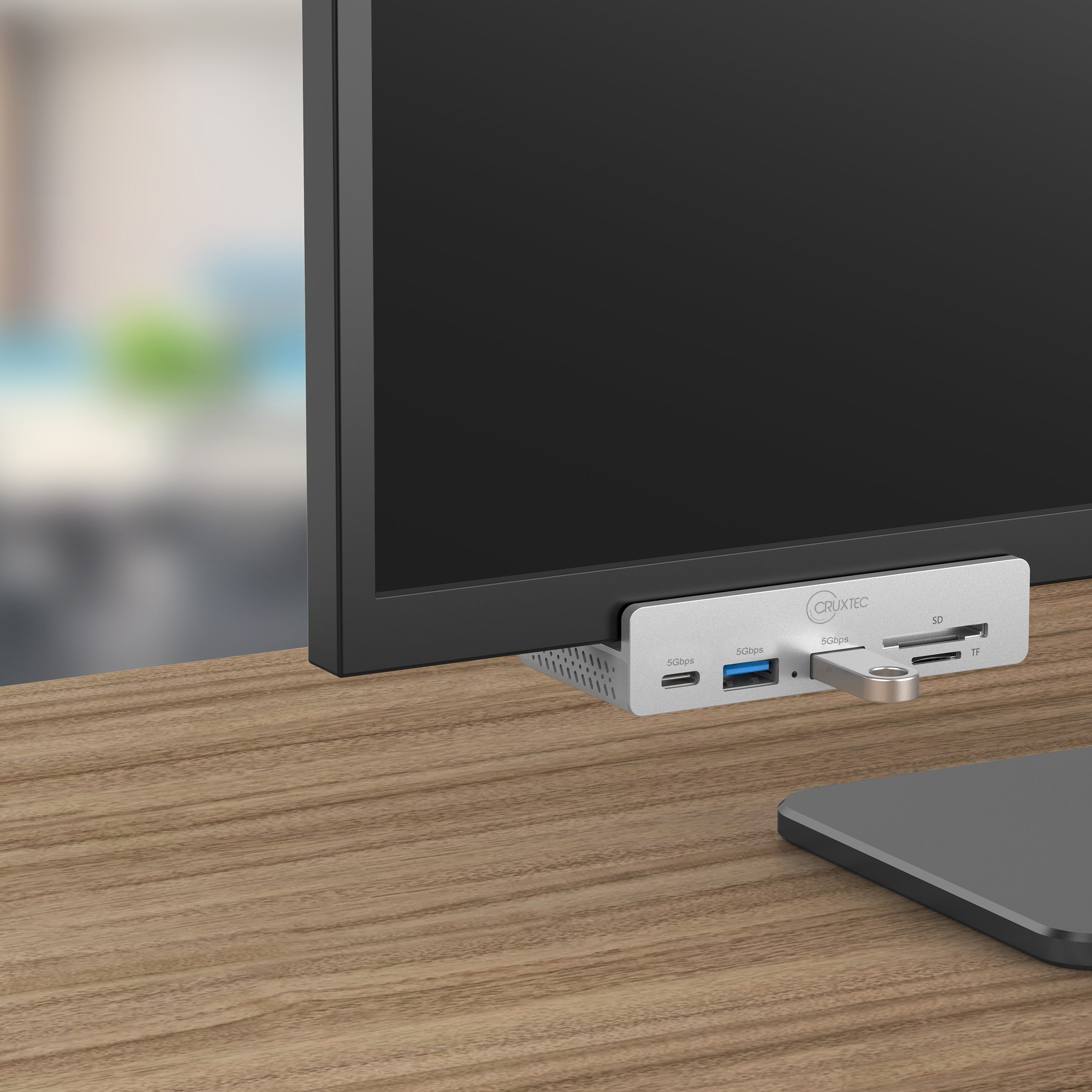 Cruxtec 5-Port Clamp-Mounted USB 3.0 Hub with Type-C Power Port and Card Reader image