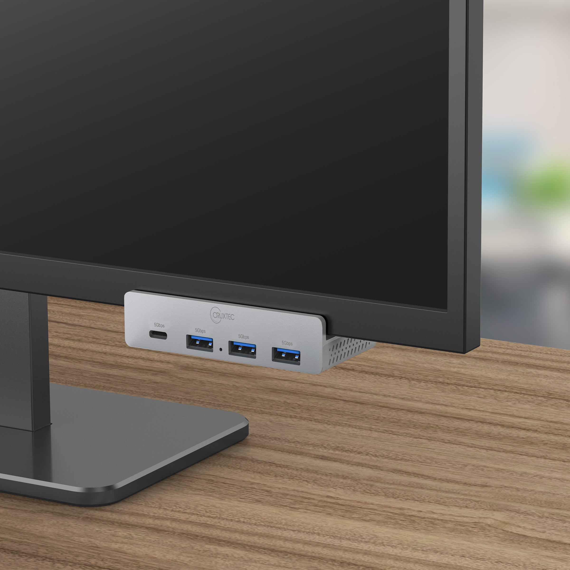 Cruxtec 4-Port Clamp-Mounted USB 3.0 Hub with Type-C Power Port image