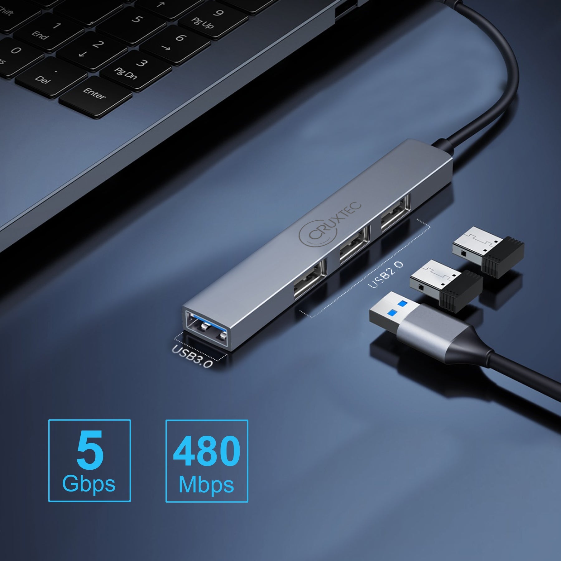 Cruxtec 4-Port High-Speed USB-A 3.0 Ultra-Slim Hub image