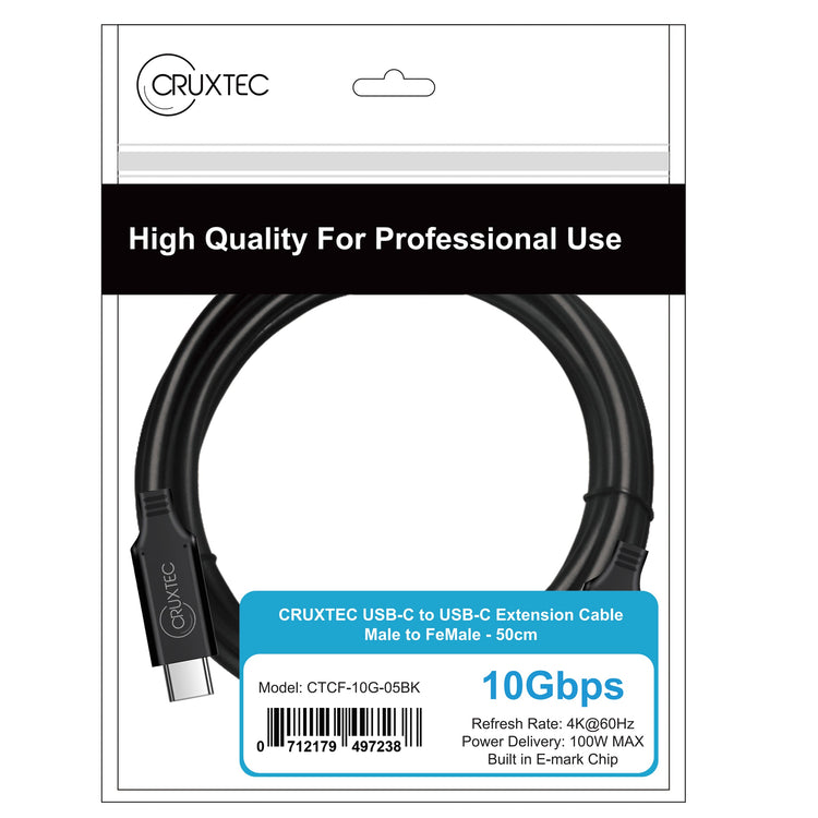 Cruxtec USB-C Male to USB-C Female Extension Cable 4K@60Hz (50cm) image