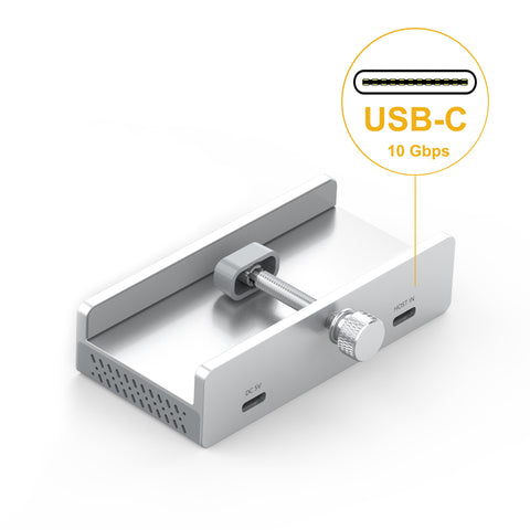 Cruxtec 4-Port Clamp-Mounted USB 3.1 Gen2 10Gbps Hub with Type-C Power Port image
