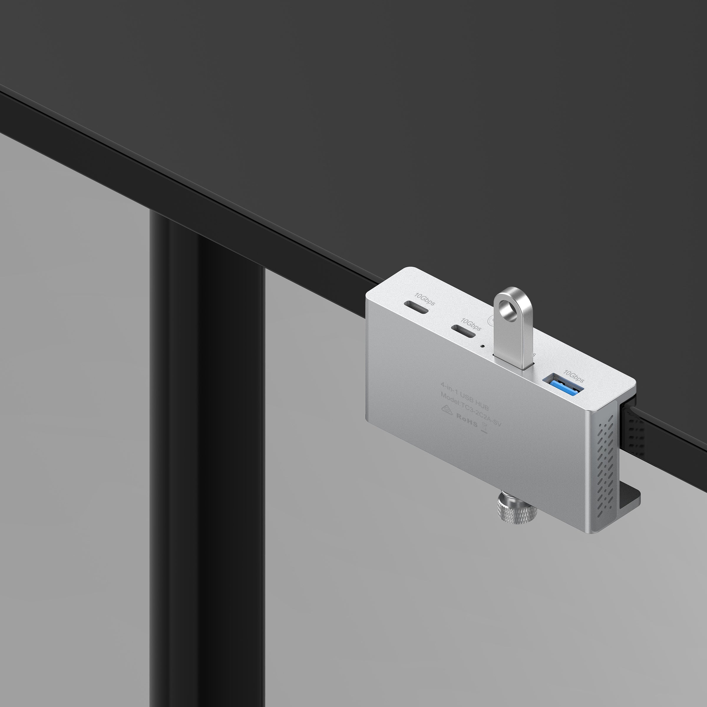 Cruxtec 4-Port Clamp-Mounted USB 3.1 Gen2 10Gbps Hub with Type-C Power Port image