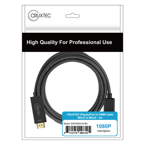 Cruxtec DisplayPort Male to HDMI Male FHD Cable (Black 2m) image