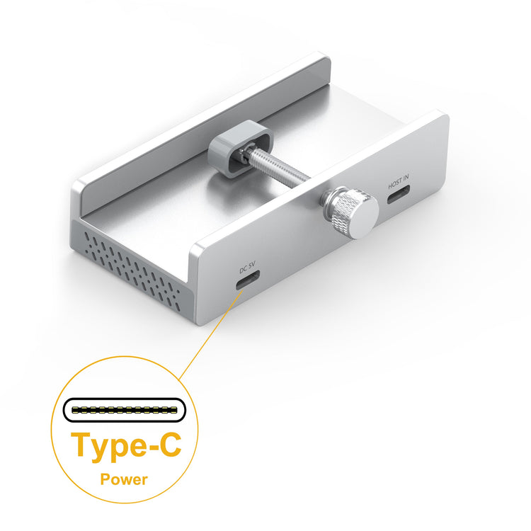 Cruxtec 4-Port Clamp-Mounted USB 3.1 Gen2 10Gbps Hub with Type-C Power Port image