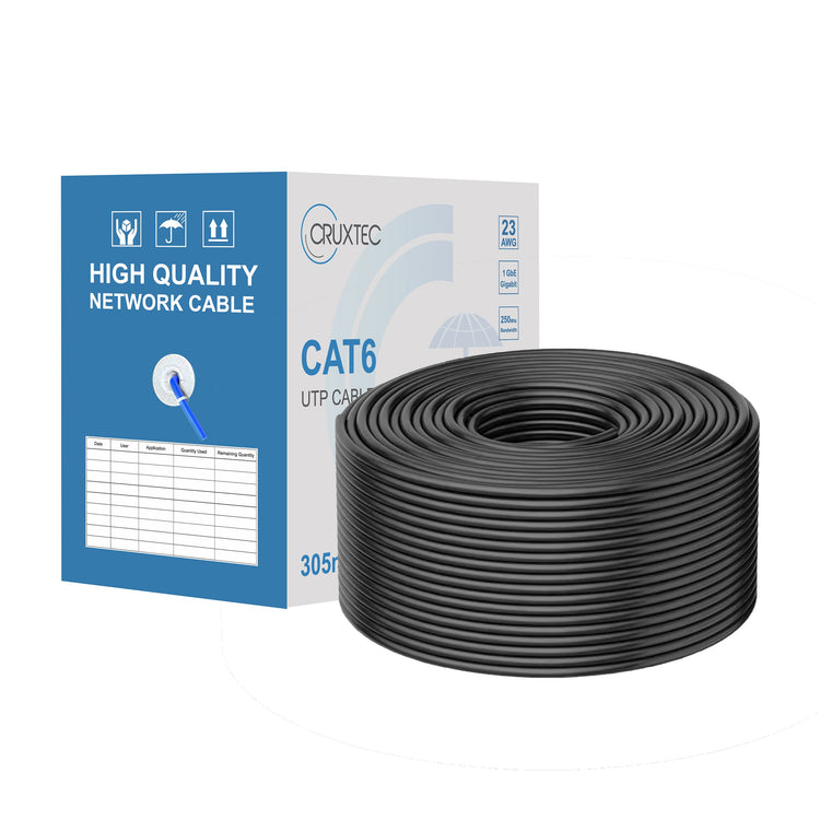 Cruxtec CAT6 UTP Solid Bare Copper Ethernet Cable Reel Box (Black 305m) image