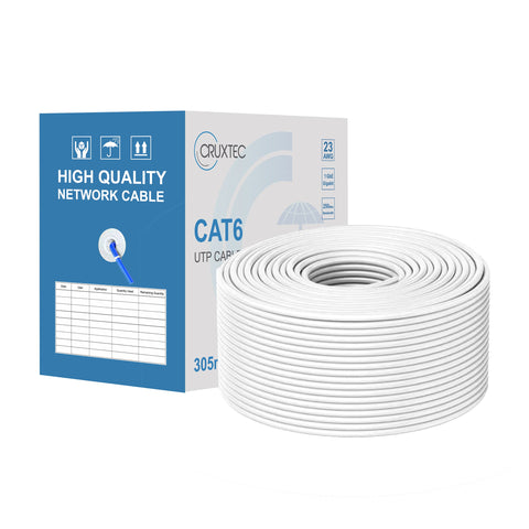 Cruxtec CAT6 UTP Solid Bare Copper Ethernet Cable Reel Box (White 305m) image