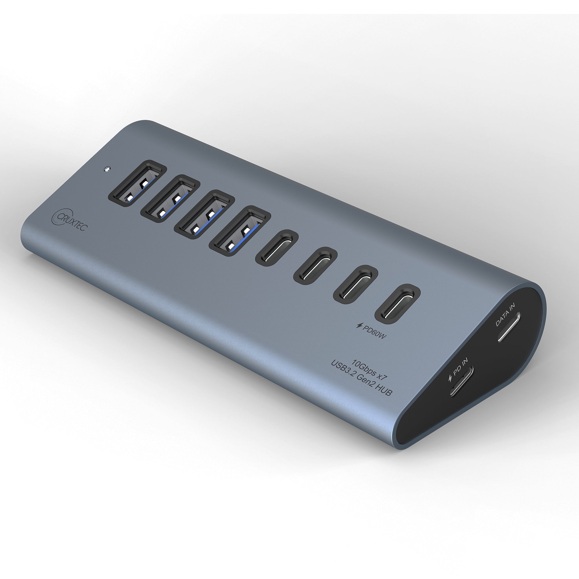 Cruxtec USB 3.2 Gen 2 7-Port Hub with PD 60W Output (Space Grey) product image 3