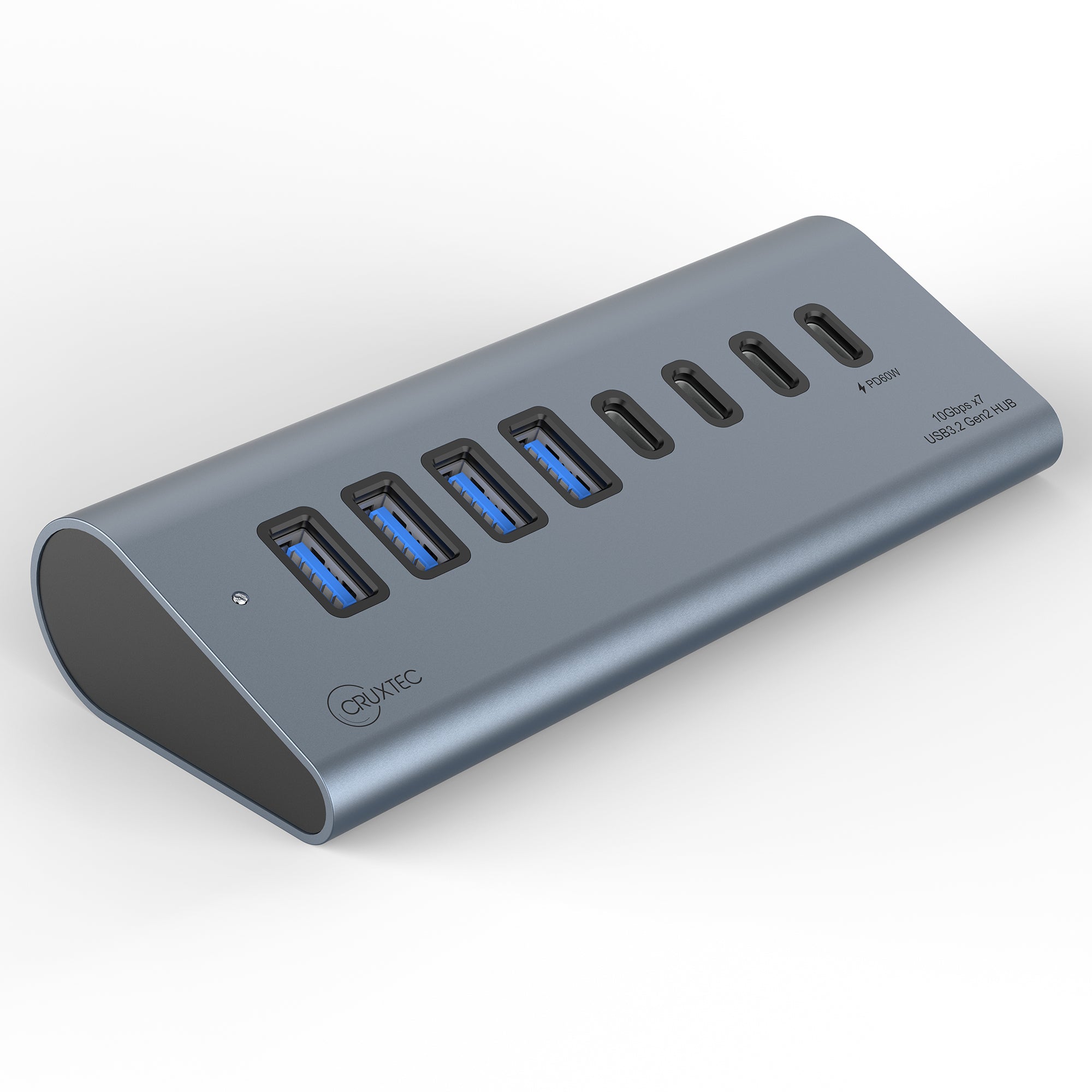 Cruxtec USB 3.2 Gen 2 7-Port Hub with PD 60W Output (Space Grey) product image 4