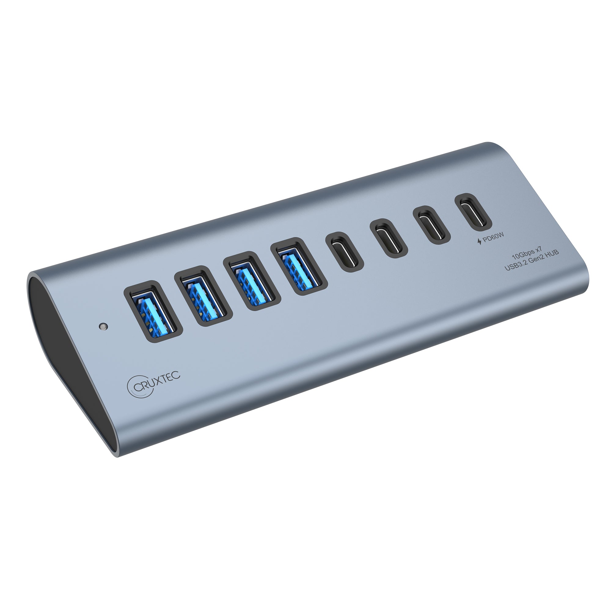 Cruxtec USB 3.2 Gen 2 7-Port Hub with PD 60W Output (Space Grey) product image 6