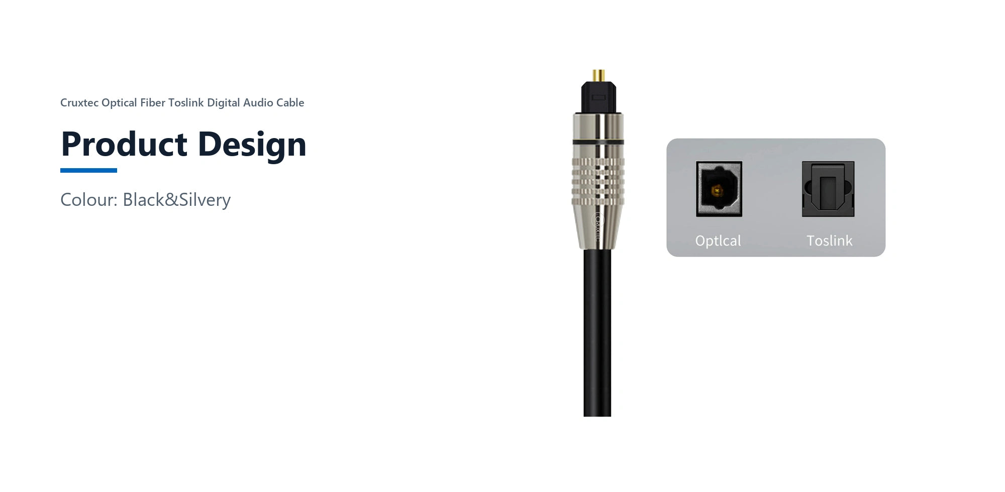 Cruxtec Optical Fiber Toslink Digital Audio Cable (3m) product design detail image with verified product information