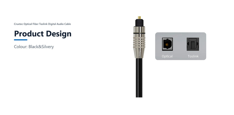 Cruxtec Optical Fiber Toslink Digital Audio Cable (3m) product design detail image with verified product information
