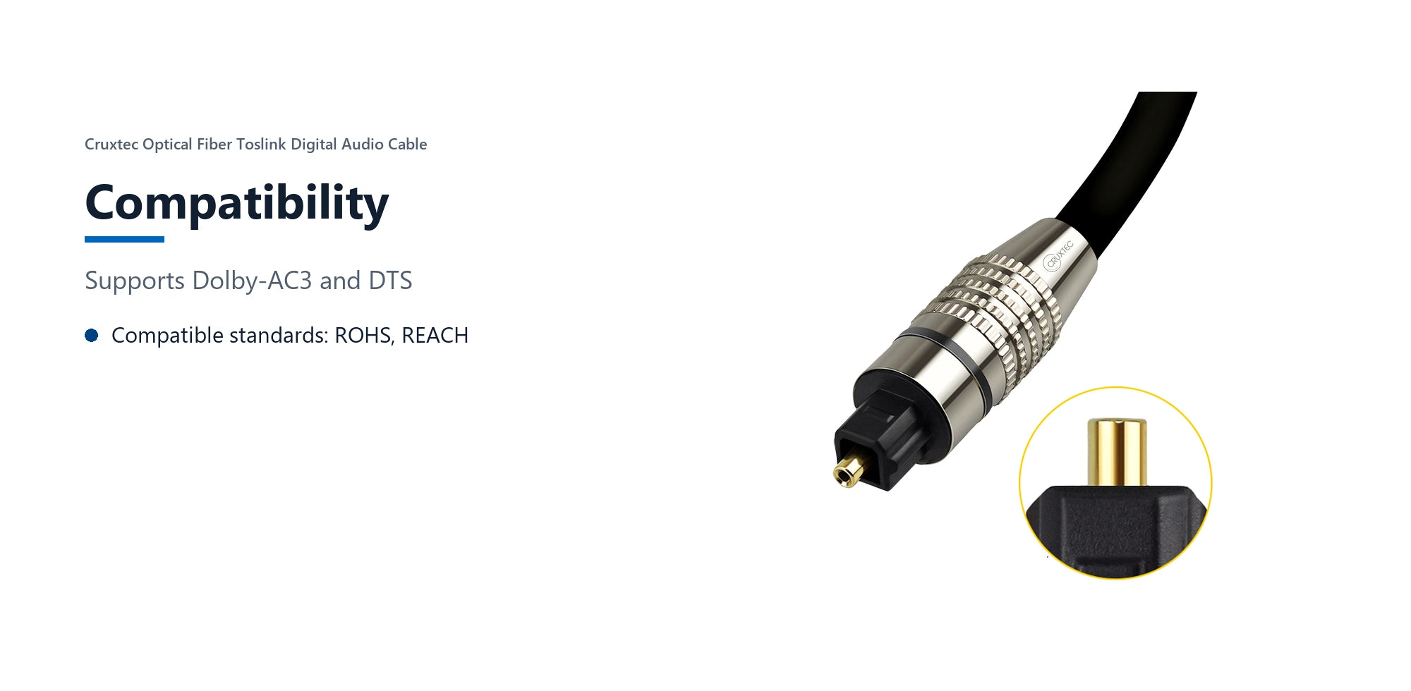 Cruxtec Optical Fiber Toslink Digital Audio Cable (5m) compatibility detail image with verified product information