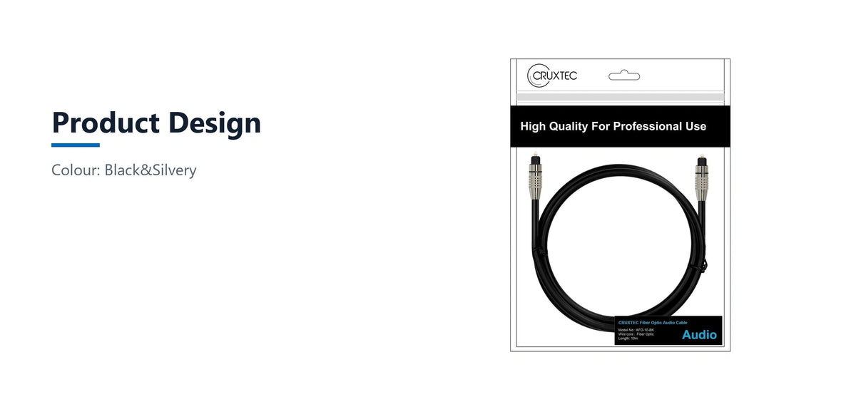 Cruxtec Optical Fiber Toslink Digital Audio Cable (10m) product design detail image with verified product information