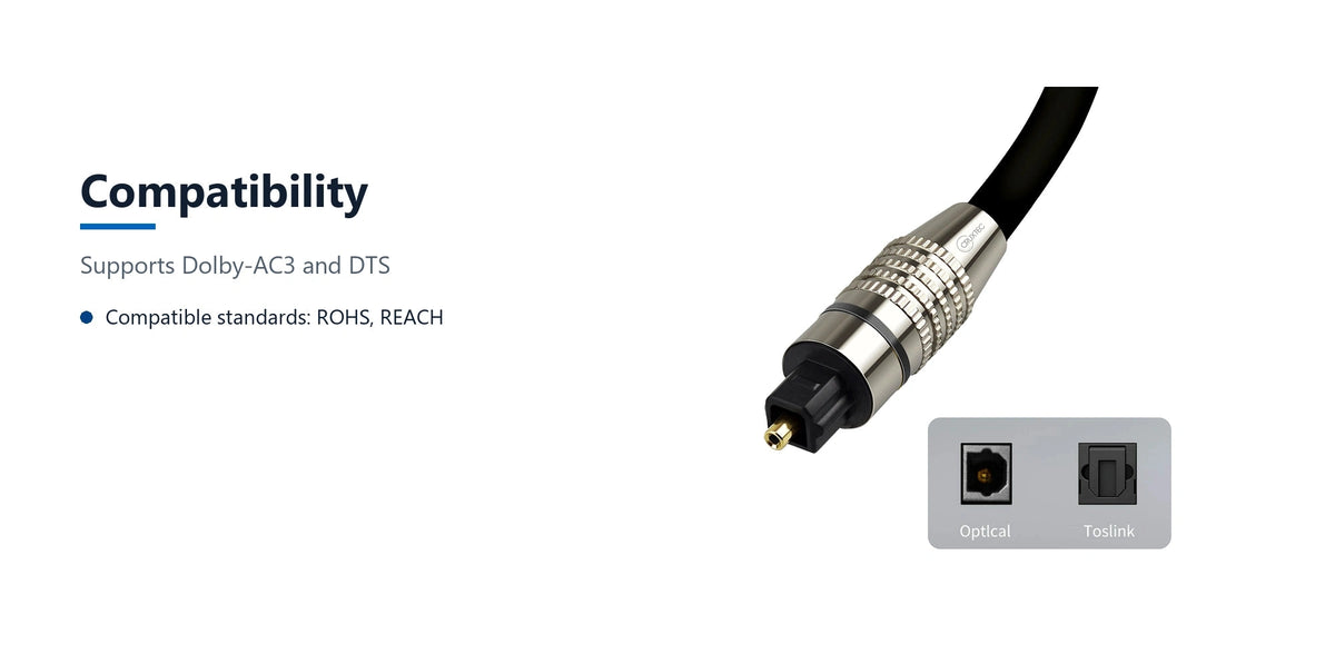 Cruxtec Optical Fiber Toslink Digital Audio Cable (20m) compatibility detail image with verified product information