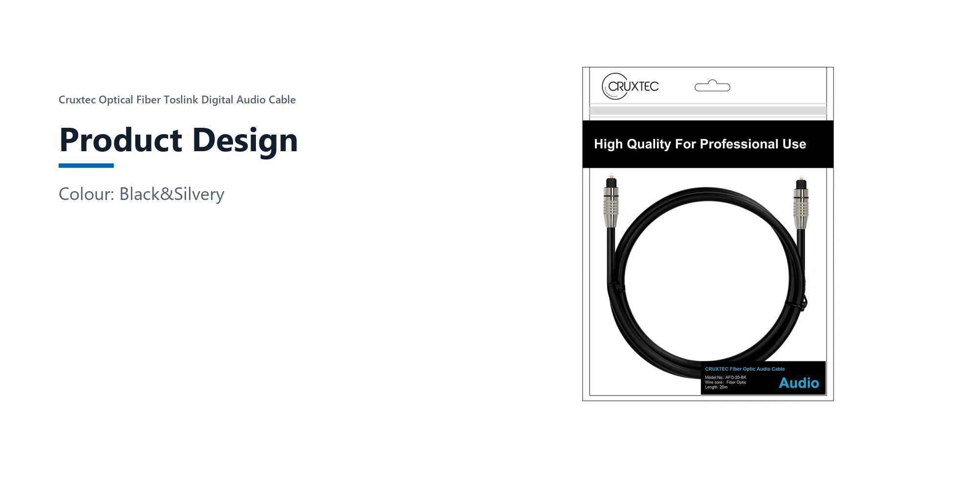 Cruxtec Optical Fiber Toslink Digital Audio Cable (20m) product design detail image with verified product information
