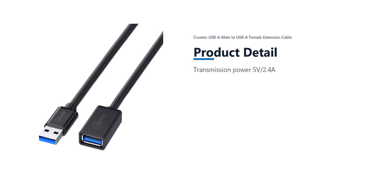 Cruxtec USB-A Male to USB-A Female Extension Cable (1m) product detail detail image with verified product information