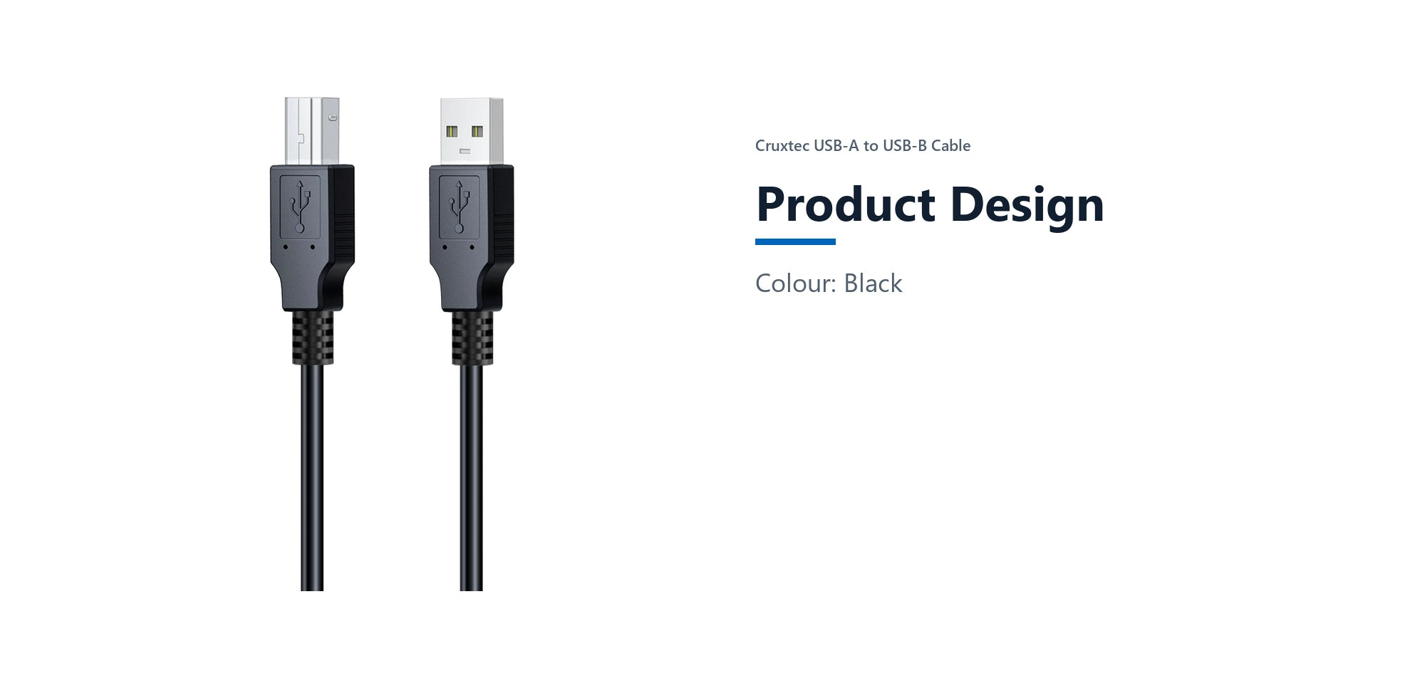 Cruxtec USB-A to USB-B Cable (1m) product design detail image with verified product information