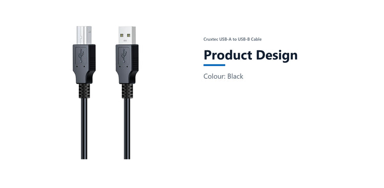 Cruxtec USB-A to USB-B Cable (1m) product design detail image with verified product information