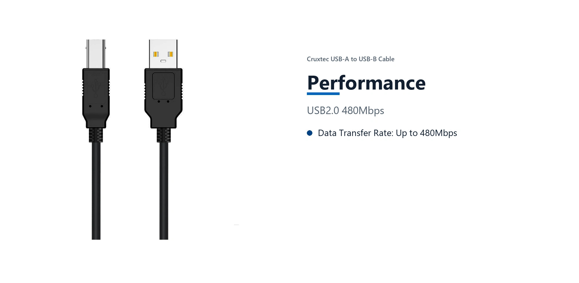 Cruxtec USB-A to USB-B Cable (2m) performance detail image with verified product information