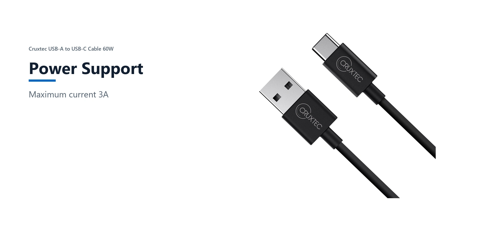 Cruxtec USB-A to USB-C Cable 60W (Black 2m) power support detail image with verified product information