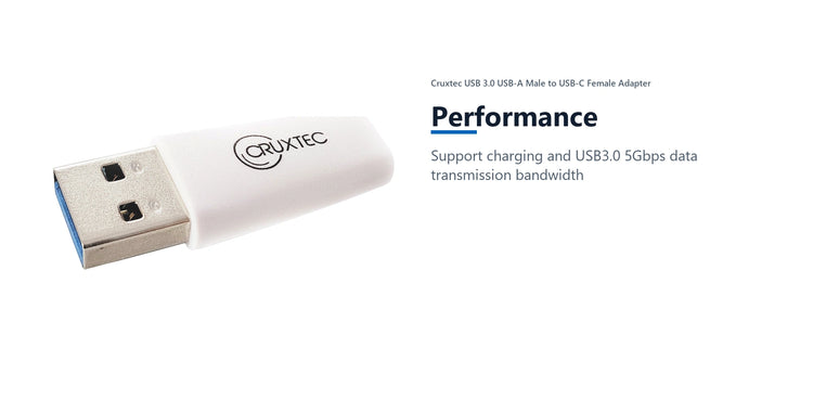 Cruxtec USB 3.0 USB-A Male to USB-C Female Adapter performance detail image with verified product information