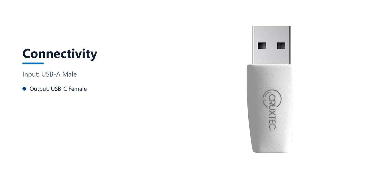 Cruxtec USB 3.0 USB-A Male to USB-C Female Adapter connectivity detail image with verified product information