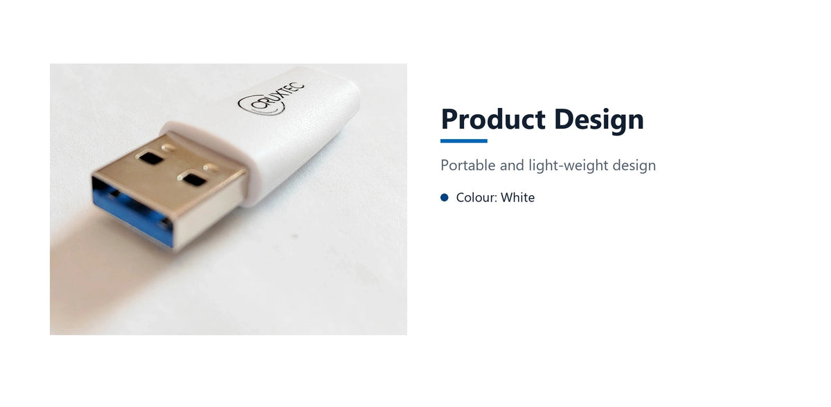 Cruxtec USB 3.0 USB-A Male to USB-C Female Adapter product design detail image with verified product information