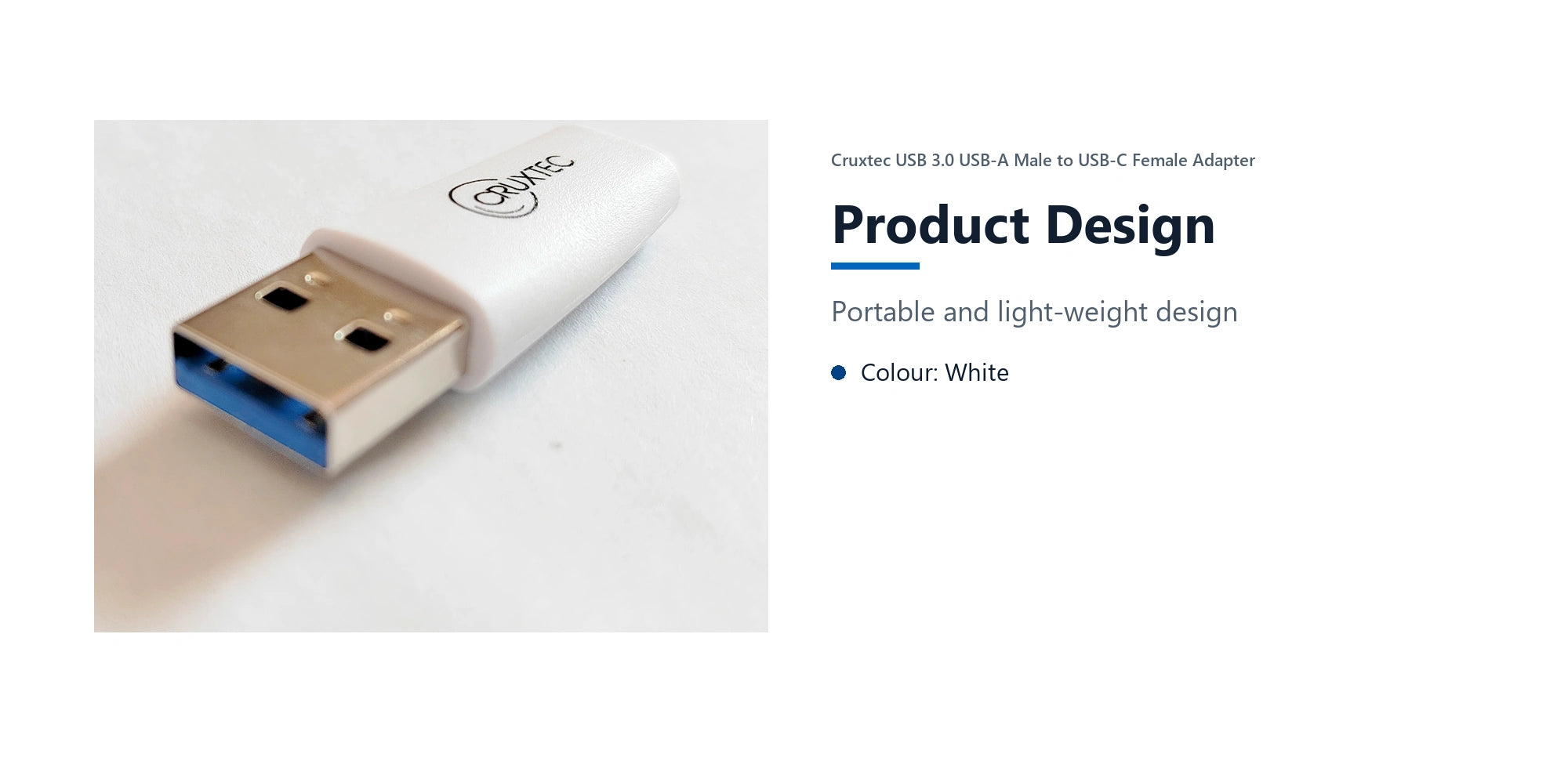 Cruxtec USB 3.0 USB-A Male to USB-C Female Adapter product design detail image with verified product information
