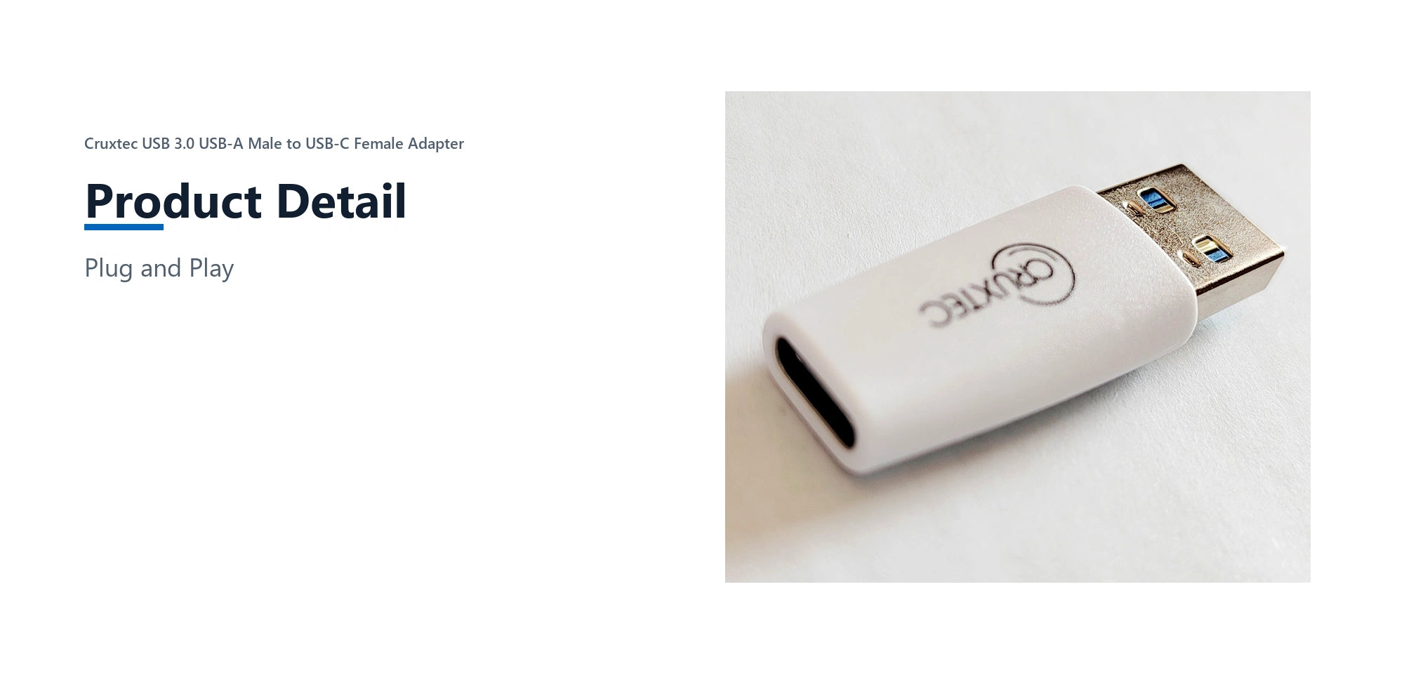 Cruxtec USB 3.0 USB-A Male to USB-C Female Adapter product detail detail image with verified product information