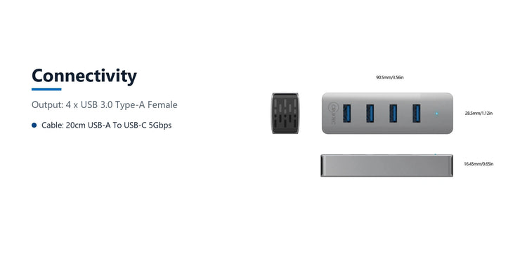 Cruxtec 4-Port USB 3.0 Hub with USB-C Power Port connectivity detail image with verified product information