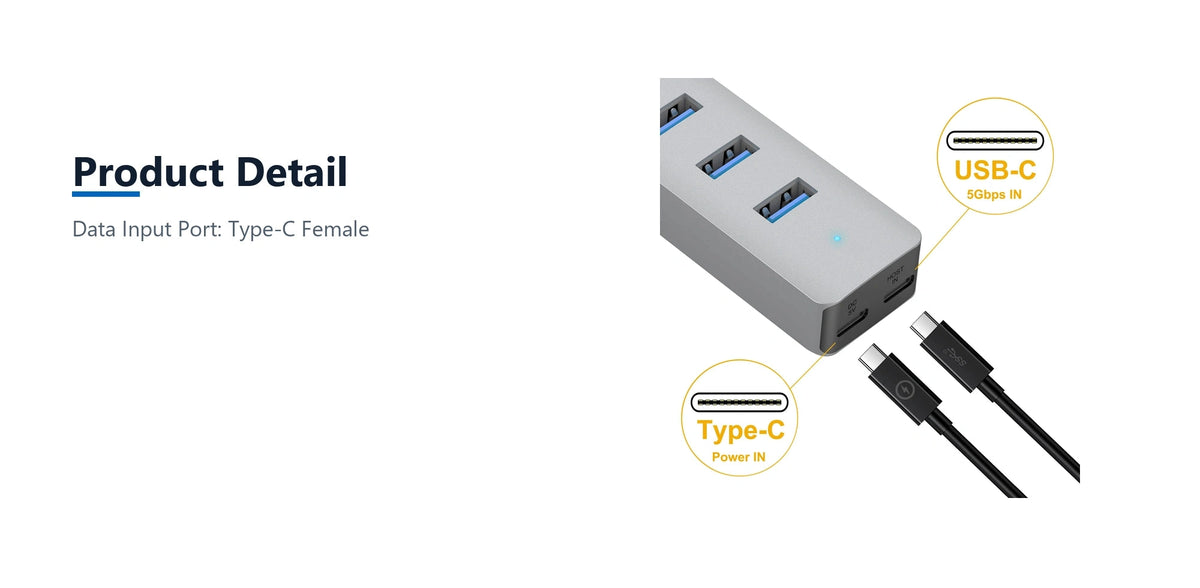 Cruxtec 4-Port USB 3.0 Hub with USB-C Power Port product detail detail image with verified product information