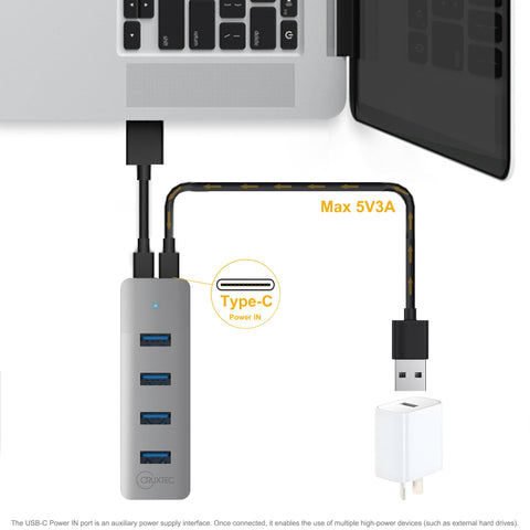 Cruxtec 4-Port USB 3.0 Hub with USB-C Power Port image