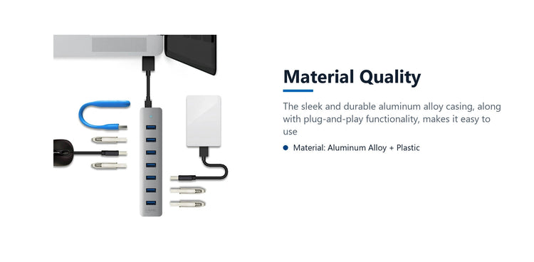 Cruxtec 7-Port USB 3.0 Hub with Type-C Power Port material quality detail image with verified product information