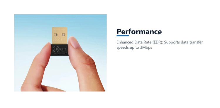 Cruxtec Bluetooth 5.3 Nano USB Adapter performance detail image with verified product information