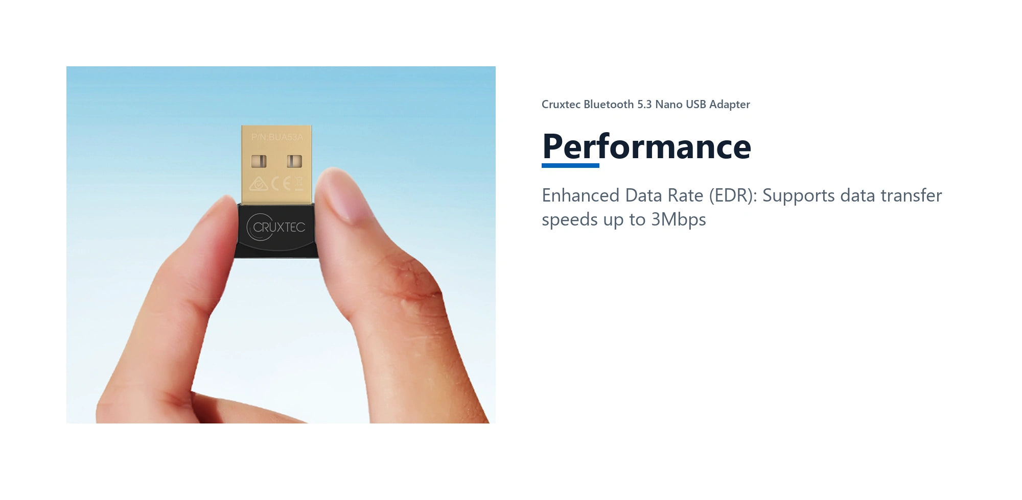 Cruxtec Bluetooth 5.3 Nano USB Adapter performance detail image with verified product information
