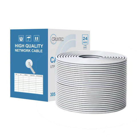 Cruxtec CAT6 UTP 24AWG solid bare copper Ethernet cable reel box Grey 305m main product image